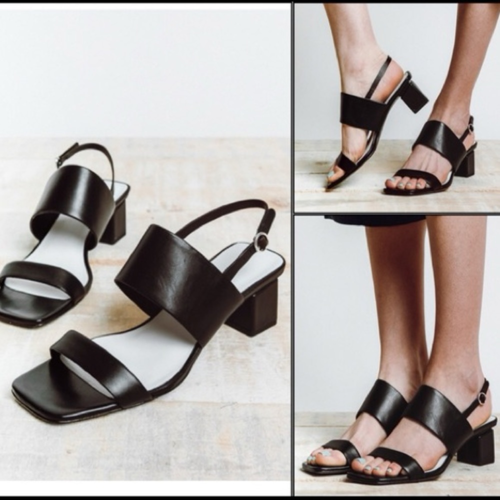Via Spiga Forte Block Heel Leather Sandal, Black, Size US 8.5 / EU 38.5